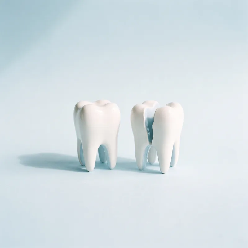 Două modele de molar: unul întreg și unul crăpat în două