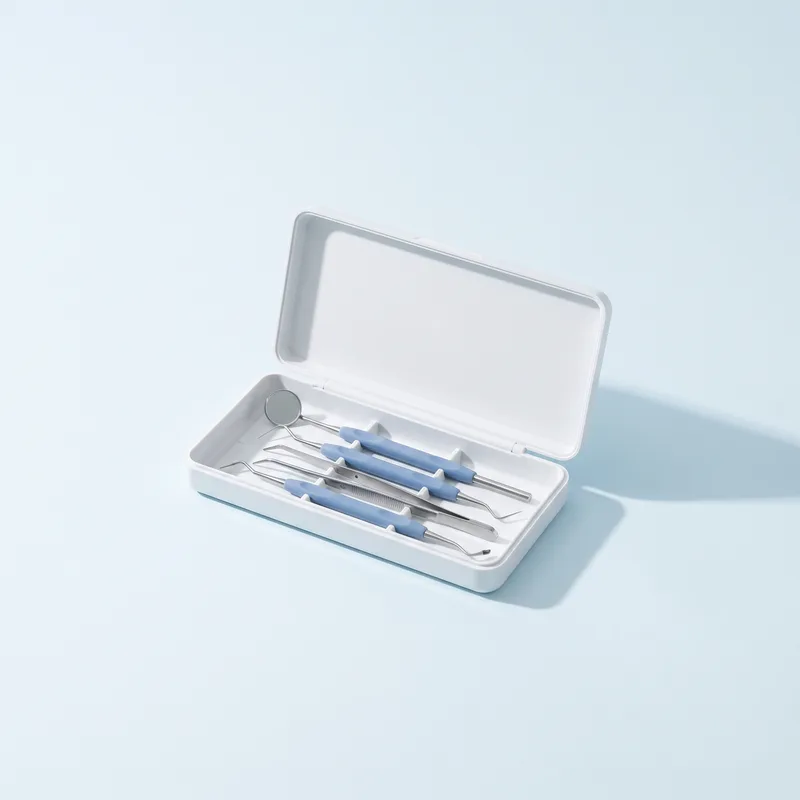 Casetă de instrumente dentare sterile, deschisă